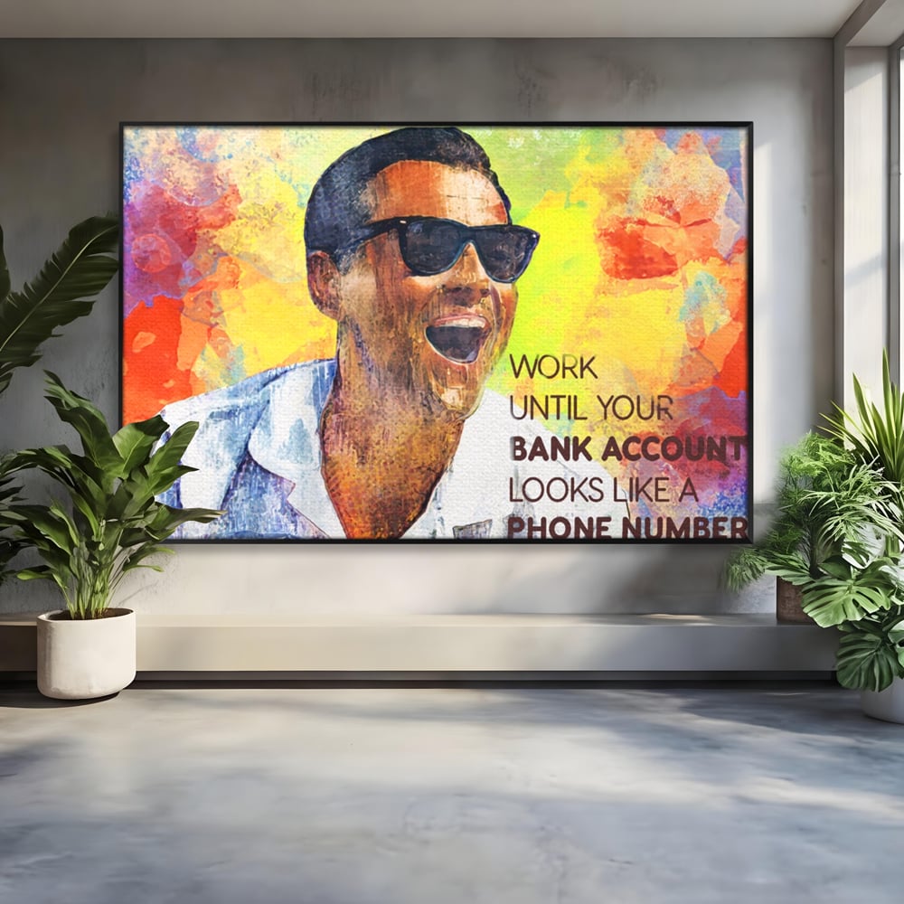Tablou canvas cu tablou motivational cu portretul lui leo dicaprio, in rama de aluminiu negru
